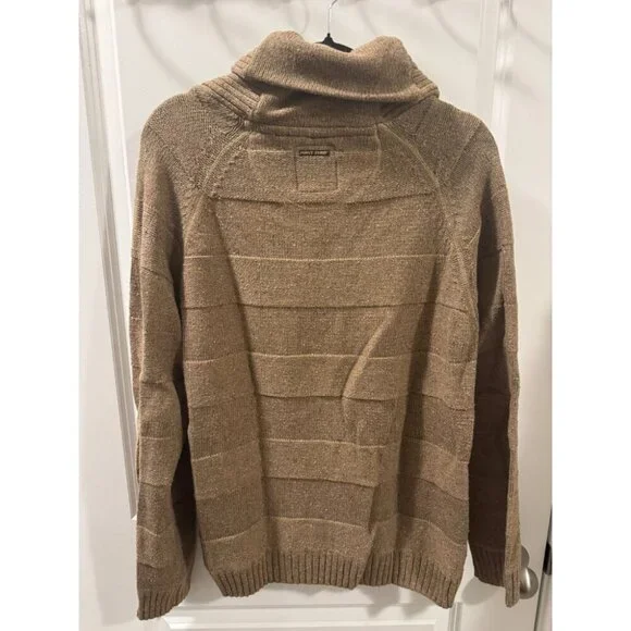 Point Zero Sweater Men L Brown Shawl Collar Knit Button Long Sleeves Pullover - Picture 8 of 10